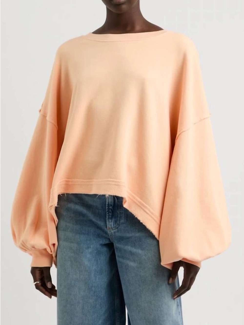 Free People Peach Oversized Raw-Hem Sweatshirt Size M - Picture 1 of 11